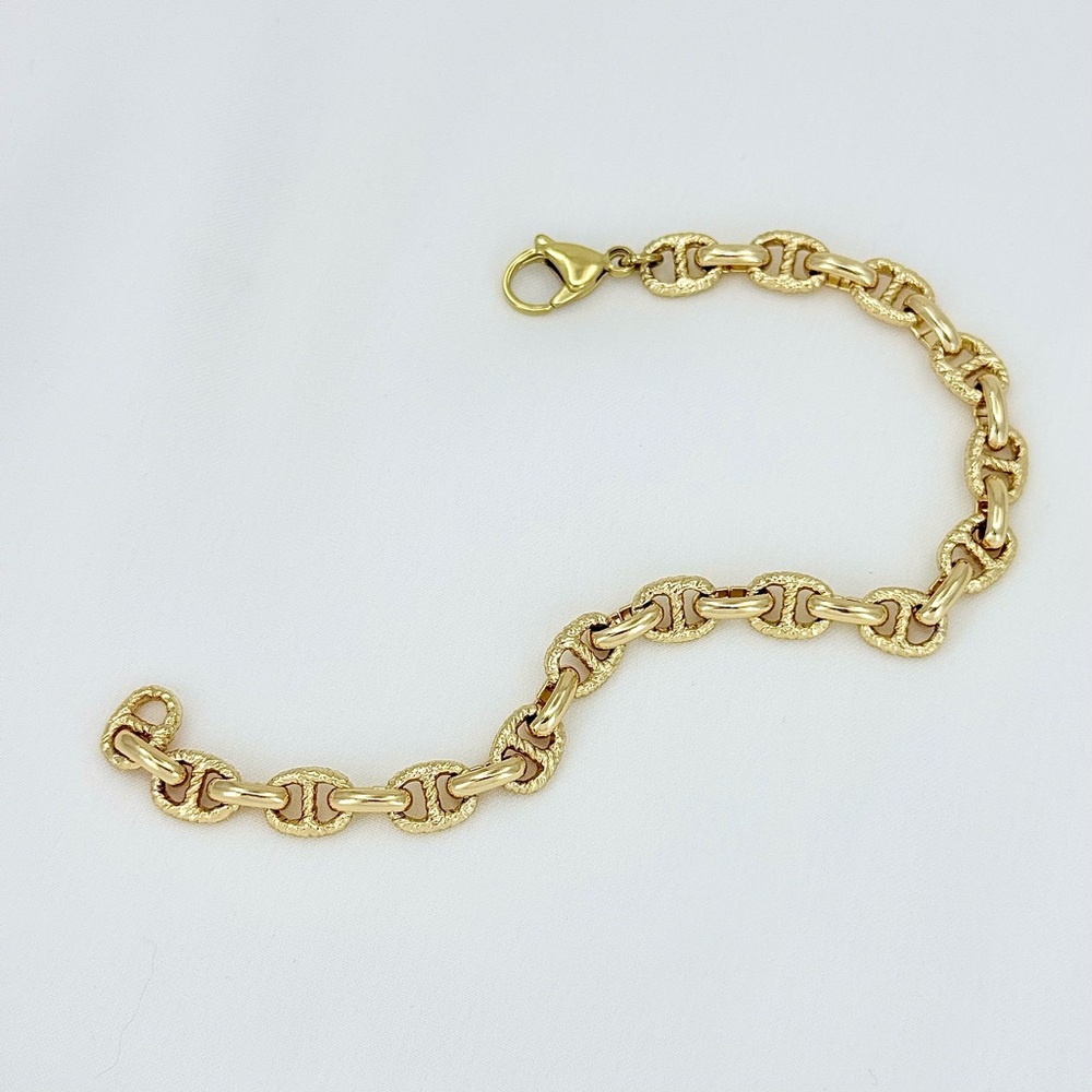 14K Gold Plated Mariner Anchor Link Bracelet | Nautical Bold Statement Jewelry - Picture 6 of 10
